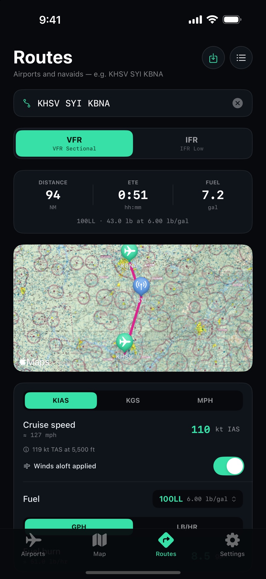 Route planning with winds aloft